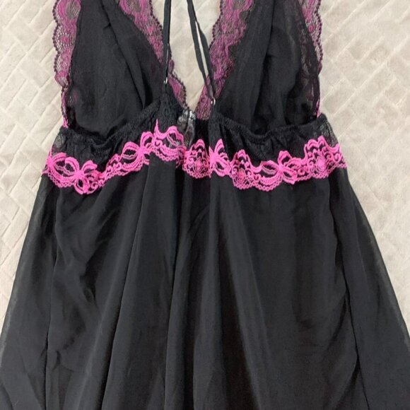 Womans Large Lingerie Top Black Pink Lace Fit & Flare Adjustable Strappy Sleeve - Picture 10 of 11